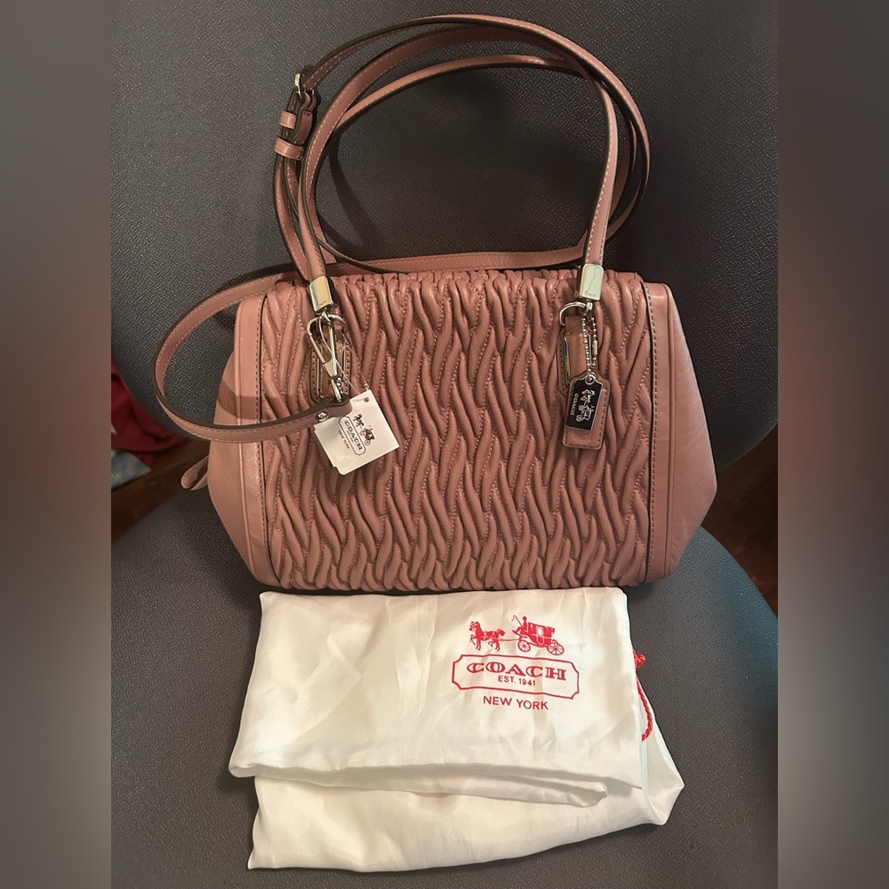 NWT Coach Gathered Twist Leather Small Madeline Satchel Tea Rose